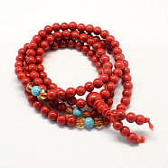 4-Loop Wrap Buddha Meditation Yellow Jade Beaded Bracelets, Buddhist Necklaces, Red, 720x6mm, 108pcs/strand, about 28.3 inch(BJEW-R040-6mm-09)