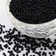 12/0 Grade A Round Glass Seed Beads, Baking Paint, Black, 12/0, 2x1.5mm, Hole: 0.7mm, about 30000pcs/bag(SEED-Q009-FJX28)