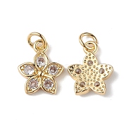 Rack Plating Brass Micro Pave Cubic Zirconia Charms, Lead Free & Cadmium Free, Long-Lasting Plated, Flower Charm, with Jump Ring, Real 18K Gold Plated, 14x11.5x2.5mm, Hole: 3.5mm(KK-F848-13G)