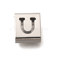 Letter Style 304 Stainless Steel Square Slide Charms, Letter U, 9x8x4mm, Hole: 3.5x8.5mm(STAS-L132-09U)