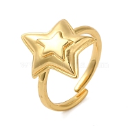 Star Brass Adjustable Rings for Women, Real 18K Gold Plated, 18.5x15mm(RJEW-A048-02G)