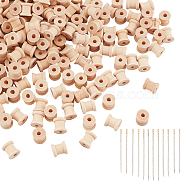 Elite Wooden Empty Spools, for Wire and Thread Cord, Thread Bobbins, with Iron Threading Needles, BurlyWood, Spools: 14x13mm, Hole: 4.71~5.18mm, 200pcs/set(WOOD-PH0001-35)