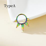 316 Surgical Stainless Steel Spike Hoop Nose Rings, Cone, Rainbow Color, 10mm, Pin: 1.2mm(WG34C30-34)