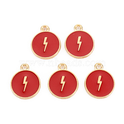 Alloy Enamel Pendants, Cadmium Free & Lead Free, Light Gold, Flat Round with Lightning, Crimson, 16x13x2mm, Hole: 1.6mm(ENAM-S121-184E)