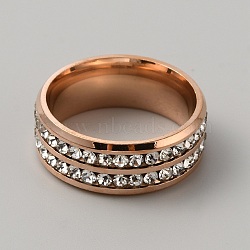 Rhinestone Finger Ring, 201 Stainless Steel Ring for Women, Rose Gold, Inner Diameter: 18mm(RJEW-WH0012-20RG)