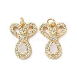 Brass Micro Pave Cubic Zirconia Pendants, with Shell and Jump Ring, Real 18K Gold Plated, 20x14x3.5mm, Hole: 3mm(KK-B083-39C-G)