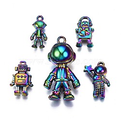 Rainbow Color Alloy Pendants, Cadmium Free & Nickel Free & Lead Free, Spaceman and Robot, 18x8.5x3.5mm, Hole: 1.5mm, 5pcs/set(PALLOY-S180-191-NR)
