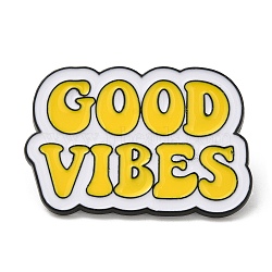 Alloy Enamel Pins, Word Good Vibes Brooches, Electrophoresis Black, Yellow, 20x30x1.5mm(JEWB-P019-E01)