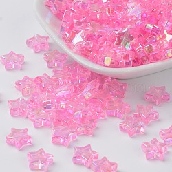 Eco-Friendly Transparent Acrylic Beads, Star, Pink, AB Color, about 10mm in diameter, 4mm thick, hole:1.5mm(X-PL556-6)