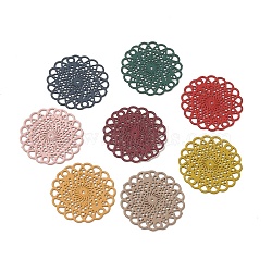 430 Stainless Steel Connector Charms, Etched Metal Embellishments, Flat Round with Flower Links, Mixed Color, 18x0.5mm, Hole: 1.2mm(STAS-H181-05)