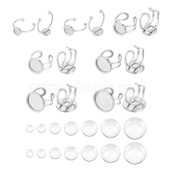 201 Stainless Steel Cuff Pad Ring Settings, and Transparent Round Glass Cabochons, Stainless Steel Color, Tray: 6~18mm, US Size 7 1/4~US Size 8(DIY-UN0055-90)