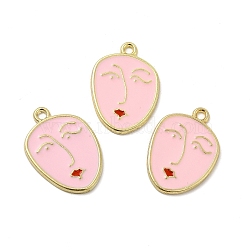 Alloy Enamel Pendants, Women's Face Charm, Golden, Pink, 23x16x1.5mm, Hole: 1.6mm(ENAM-J650-07G-02)