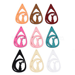 Faux Suede Big Pendants, Halloween, Teardrop with Cat, Mixed Color, 64~65x38~39x1.5mm, Hole: 1.2mm(FIND-S300-61)