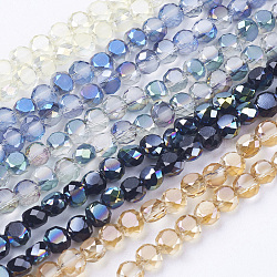 Electroplate Glass Beads Strands, Faceted, Flat Round, Mixed Color, 4x3mm, Hole: 1mm, about 100pcs/strands, 16.3 inch(EGLA-J032-4mm-M)