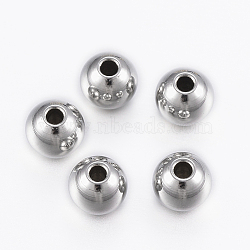 304 Stainless Steel Beads, Round, Stainless Steel Color, 5x4.5mm, Hole: 1.5mm(STAS-H394-03P)