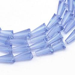 Transparent Glass Bead Strands, Cone, Cornflower Blue, 9~12x6mm, Hole: 2mm, about 47~49pcs/strand, 18.70 inch~19.49 inch(47.5~49.5cm)(GLAA-R170-6x12-01I)