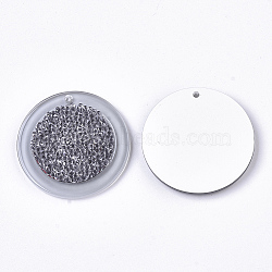 Acrylic Pendants, with Crystal Rhinestone, Flat Round, Gray, 32x3mm, Hole: 1.6mm(MACR-S363-03A)