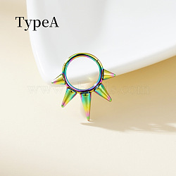 316 Surgical Stainless Steel Spike Hoop Nose Rings, Cone, Rainbow Color, 10mm, Pin: 1.2mm(WG34C30-34)