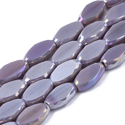 Electroplate Glass Beads Strands, AB Color Plated, Faceted, Rice, Medium Purple, 10x6x3.5mm, Hole: 1.4mm, about 50pcs/strand, 19.69~20.94 inch(50~53.2cm)(EGLA-Q125-009A)