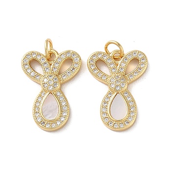 Brass Micro Pave Cubic Zirconia Pendants, with Shell and Jump Ring, Real 18K Gold Plated, 20x14x3.5mm, Hole: 3mm