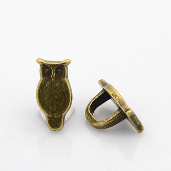 Tibetan Style Alloy Slide Charms, Owl, Nickel Free, Antique Bronze, 20x10x11mm, Hole: 7x8mm