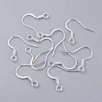304 Stainless Steel French Earring Hooks, Flat Earring Hooks, Ear Wire, Silver, 17~18x16x1.5mm, Hole: 2.5mm, 20 Gauge, Pin: 0.8mm