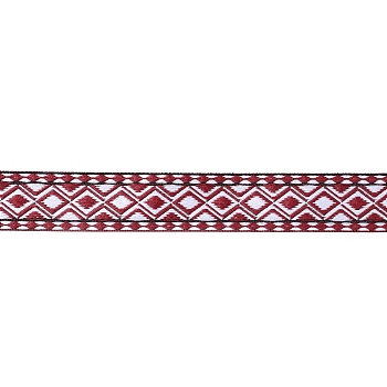 Ethnic Style Embroidery Polyester Ribbons, Jacquard Ribbon, Garment Accessories, Rhombus Pattern, Dark Red, 1-1/4 inch(31.5mm)