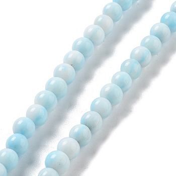 Handmade Lampwork Beads, Round, Light Cyan, 7x6.5mm, Hole: 1.5mm, about 103pcs/strand, 25.71''(65.3cm)