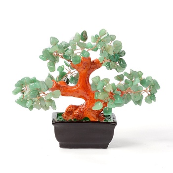 Natural Green Aventurine Chips Money Tree Bonsai Display Decorations, for Home Office Decor Good Luck, 140x85x170mm