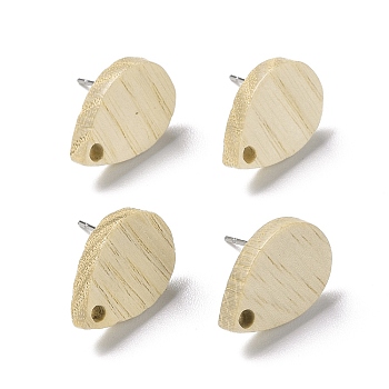 Natural Ash Wood Stud Earring Findings, with 304 Stainless Steel Pin, Teardrop, Teardrop, 12x8mm