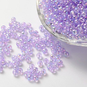 Eco-Friendly Transparent Acrylic Beads, Round, AB Color, Lilac, 10mm, Hole: 1.8mm, about 1000pcs/500g