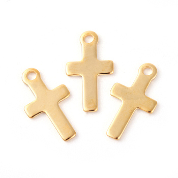 201 Stainless Steel Charms, Cross, Golden, 14.5x8x0.8mm, Hole: 1.4mm