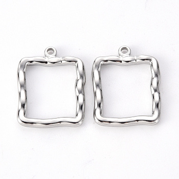 304 Stainless Steel Open Back Bezel Pendants, For DIY UV Resin, Epoxy Resin, Pressed Flower Jewelry, Square, Stainless Steel Color, 25.5x20.5x3mm, Hole: 1.8mm