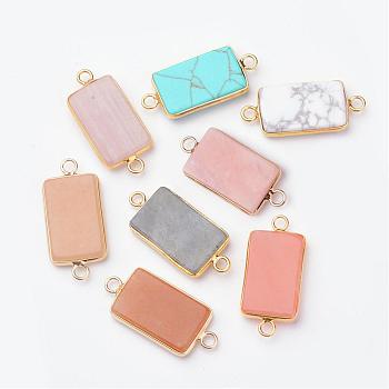 Natural & Synthetic Gemstone Links connectors, with Golden Tone Brass Findings, Rectangle, 29.5x13.5x4.5mm, Hole: 2.5mm