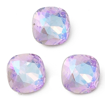 Glass Rhinestone Cabochons, Flat Back & Back Plated, Faceted, Square, Vitrail Light, 10x10x5mm