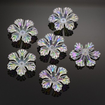 AB Color Plated Eco-Friendly Transparent Acrylic Bead Caps, 6-Petal, Clear AB, 26.5x26.5x7mm, Hole: 1.5mm, about 333pcs/500g
