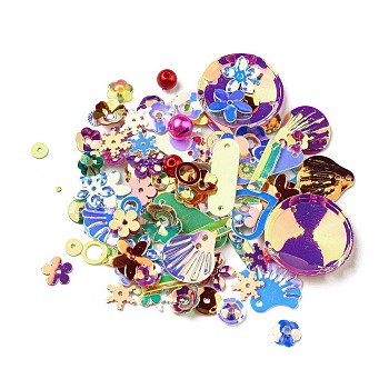 PVC Paillette/Sequins Beads & Links, Mixed Shapes, Flower/Snowflake/Oval, Mixed Color, 4~19x4~15x0.5~5.5mm, Hole: 1.2~1.6mm, about 149pcs/bag