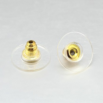 Iron Ear Nuts, Bullet Clutch Earring Backs with Pad, for Stablizing Heavy Post Earrings, with Plastic, Golden, 11x6.5mm, Hole: 1mm
