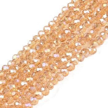 Electroplate Glass Beads Strands, AB Color Plated, Faceted, Rondelle, Goldenrod, 2.3~2.7x2mm, Hole: 0.4mm, about 150~155pcs/strand, 12.60~12.99 inch(32~33cm)