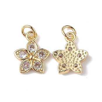 Rack Plating Brass Micro Pave Cubic Zirconia Charms, Lead Free & Cadmium Free, Long-Lasting Plated, Flower Charm, with Jump Ring, Real 18K Gold Plated, 14x11.5x2.5mm, Hole: 3.5mm