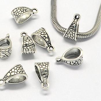 Tibetan Style Alloy Tube Bails, Loop Bails, Bail Beads, Antique Silver, 14.5x7.5x8mm, Hole: 1.5mm, Inner Diameter: 6x8mm