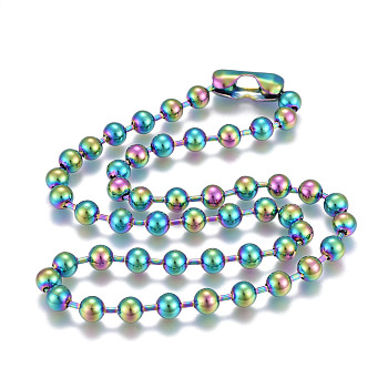 304 Stainless Steel Ball Chain Necklaces, with Ball Chain Connectors, Rainbow Color, 24.02 inch(61cm), Beads: 8mm