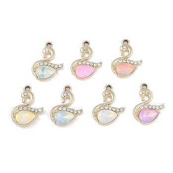 UV Plating Alloy with Mixed Color Glass Rhinestone Pendants, Cadmium Free & Lead Free, Swan, Golden, Golden, 23x16x5mm, Hole: 2mm