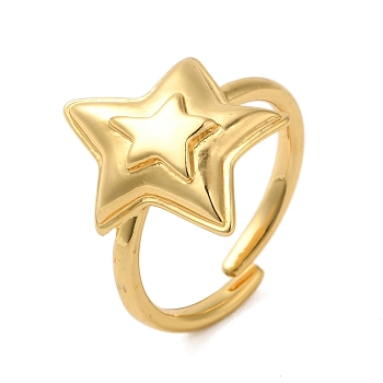 Star Brass Adjustable Rings for Women, Real 18K Gold Plated, 18.5x15mm