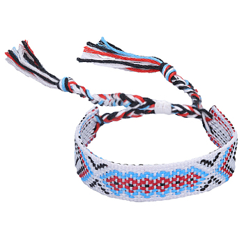 Polyester-cotton Braided Rhombus Pattern Cord Bracelet, Ethnic Tribal Adjustable Brazilian Bracelet for Women, Lavender, 5-7/8~11 inch(15~28cm)