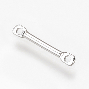 Brass Bar Links connectors, Nickel Free, Real Platinum Plated, Column, 25x2x1mm, Hole: 1mm