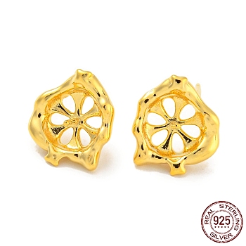 Flower 925 Sterling Silver Stud Earring Findings, Earring Settings for Half Drilled Beads, with S925 Stamp, Real 18K Gold Plated, 11.5x11mm, Pin: 10x0.7mm and 0.7mm(for Half Drilled Beads)