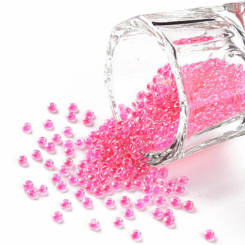 11/0 Grade A Round Glass Seed Beads, Transparent Inside Colours, Luster Plated, Camellia, 2.3x1.5mm, Hole: 1mm, about 48500pcs/pound