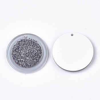 Acrylic Pendants, with Crystal Rhinestone, Flat Round, Gray, 32x3mm, Hole: 1.6mm