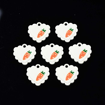 Spray Painted Alloy Pendants, with Enamel, Cadmium Free & Lead Free, Heart with Carrot, White, 16x16x1.5mm, Hole: 1.6mm
